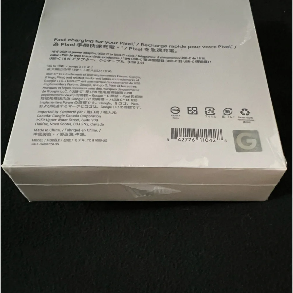 Google 18W USB-C Power Adapter & cable USB-C New Inbox for charging Google Pixel